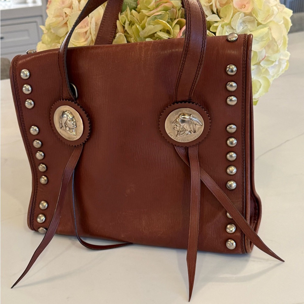 Vintage Kieselstein-Cord Leather Studded bag w/ silver Native American Medallion - Picture 5 of 11